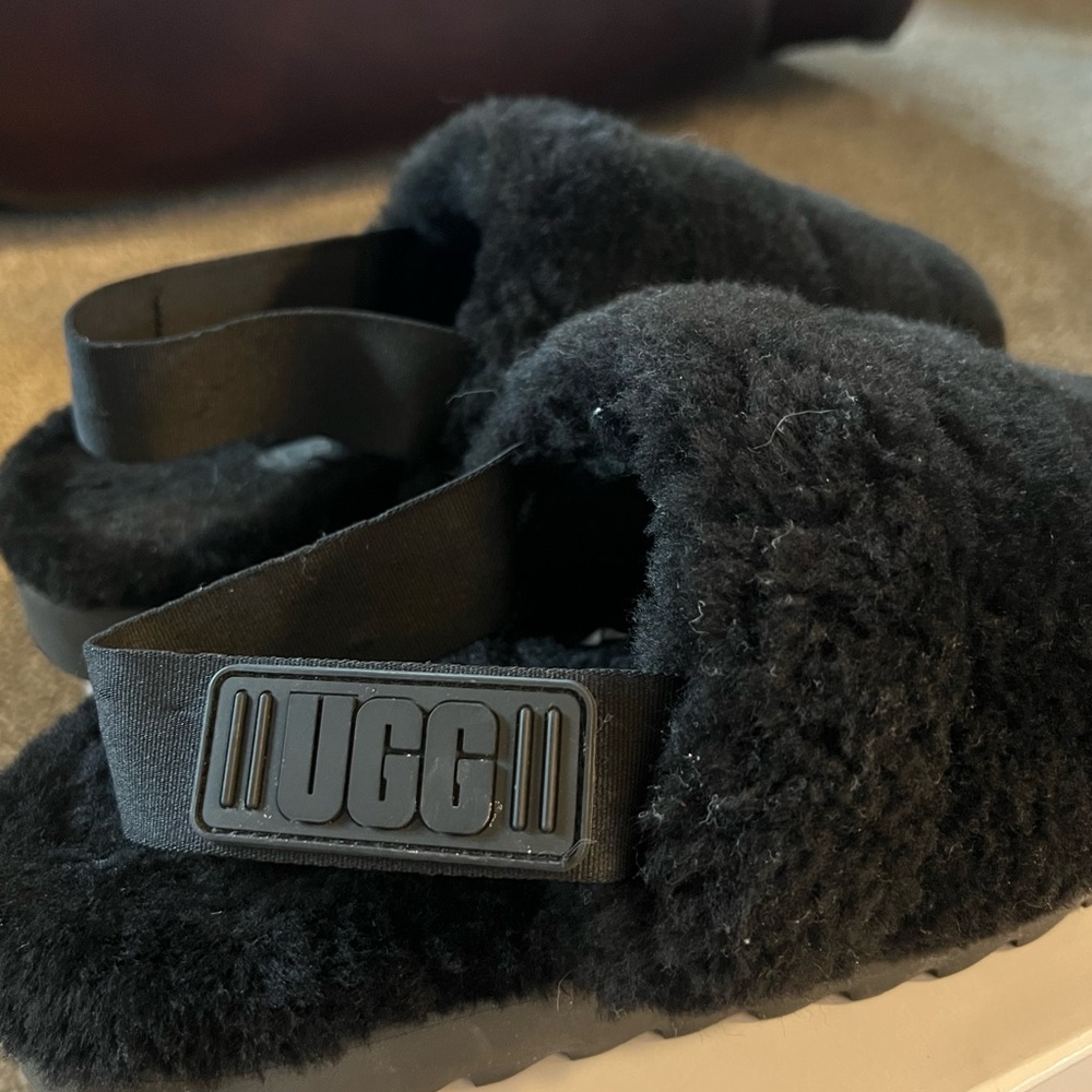 UGG Black Fluffy Slippers